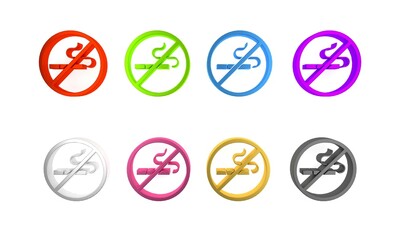 Colorful No Smoking icon isolated on white background. Cigarette symbol. Minimalism concept. 3D render illustration