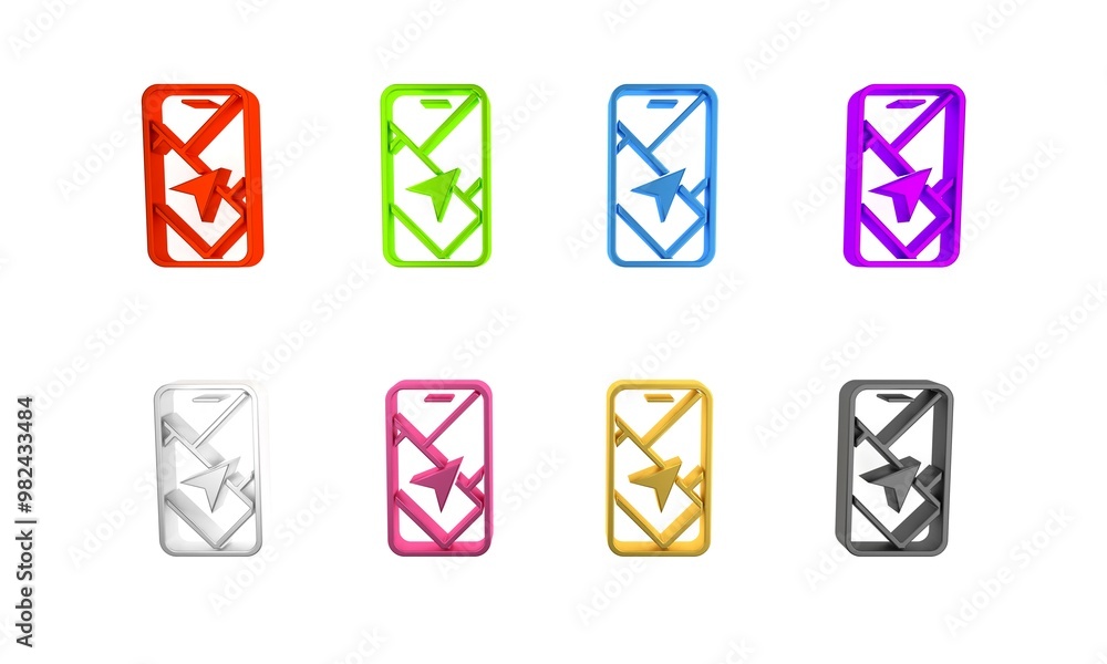 Poster colorful infographic of city map navigation icon isolated on white background. mobile app interface 