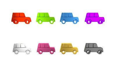 Colorful Car icon isolated on white background. Front view. Minimalism concept. 3D render illustration