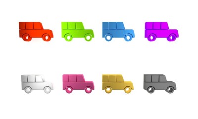 Colorful Car icon isolated on white background. Front view. Minimalism concept. 3D render illustration