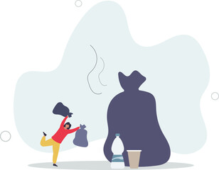 Character collecting plastic and other environmentally unfriendly trash.Plastic pollution problem concept.flat design with people.