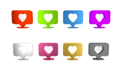 Colorful Like and heart icon isolated on white background. Counter Notification Icon. Follower Insta. Minimalism concept. 3D render illustration