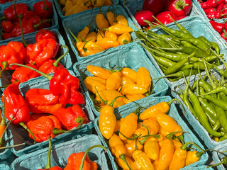 Heirloom colorful peppers in the local market