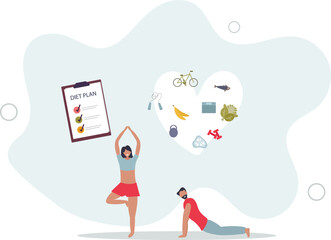 Healthy habits lifestyle as diet eating and active sport .flat design with people.
