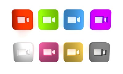 Colorful Camera icon isolated on white background. Video camera. Movie sign. Film projector. Minimalism concept. 3D render illustration