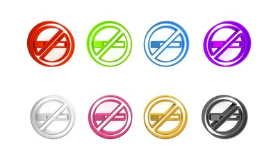 Colorful No Smoking icon isolated on white background. Cigarette symbol. Minimalism concept. 3D render illustration