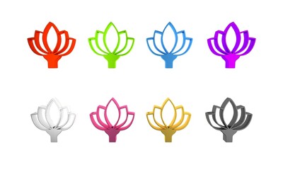 Colorful Lotus flower icon isolated on white background. Minimalism concept. 3D render illustration