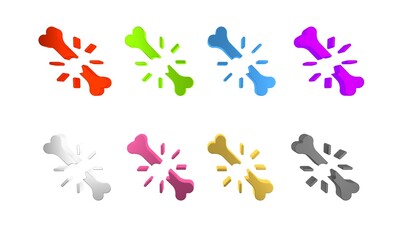 Colorful Human broken bone icon isolated on white background. Minimalism concept. 3D render illustration