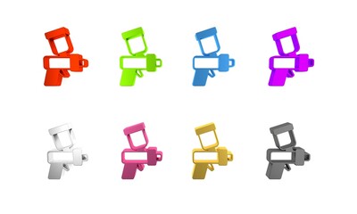 Colorful Paint spray gun icon isolated on white background. Minimalism concept. 3D render illustration