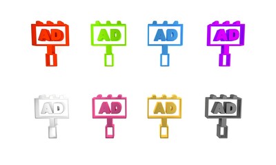 Colorful Advertising icon isolated on white background. Concept of marketing and promotion process. Responsive ads. Social media advertising. Minimalism concept. 3D render illustration