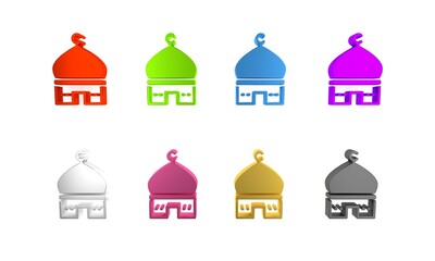 Fototapeta premium Colorful Muslim Mosque icon isolated on white background. Minimalism concept. 3D render illustration