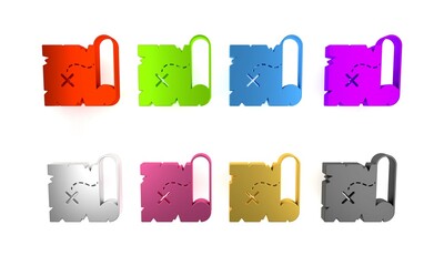 Colorful Pirate treasure map icon isolated on white background. Minimalism concept. 3D render illustration