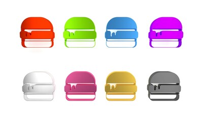 Colorful Burger icon isolated on white background. Hamburger icon. Cheeseburger sandwich sign. Fast food menu. Minimalism concept. 3D render illustration
