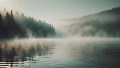 Fototapeta premium A Misty Morning over a Tranquil Lakeside