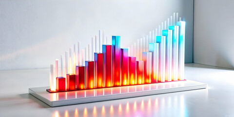 3D Glowing Abstract Art with Business Charts Concept: Sleek Digital Design for Business Analytics and Retail Marketing on Isolated White Background