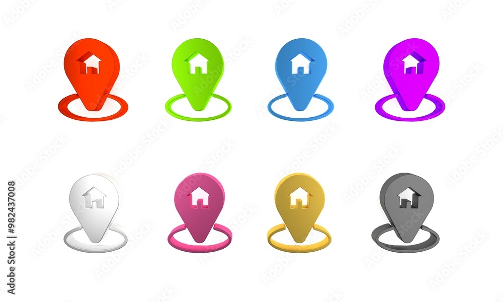 Poster colorful map pointer with house icon isolated on white background. home location marker symbol. mini