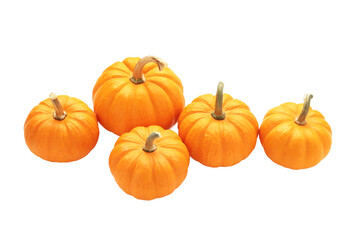 Mini orange pumpkins isolated on white background.