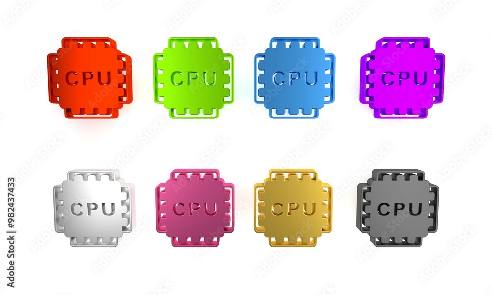 Poster colorful computer processor with microcircuits cpu icon isolated on white background. chip or cpu wi