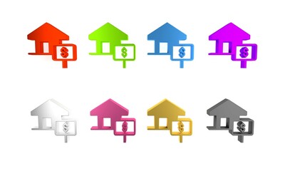 Colorful House with dollar symbol icon isolated on white background. Home and money. Real estate concept. Minimalism concept. 3D render illustration