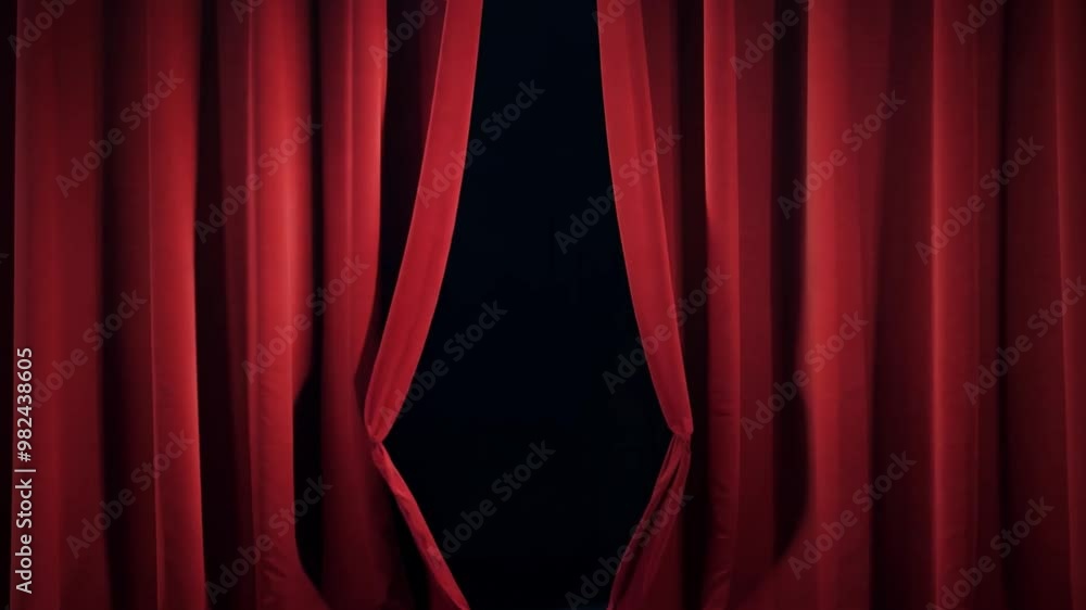 Poster The deep red curtains hang drawn, hinting at a performance yet to begin. The ambiance is filled with excitement and anticipation for the show to take place soon.