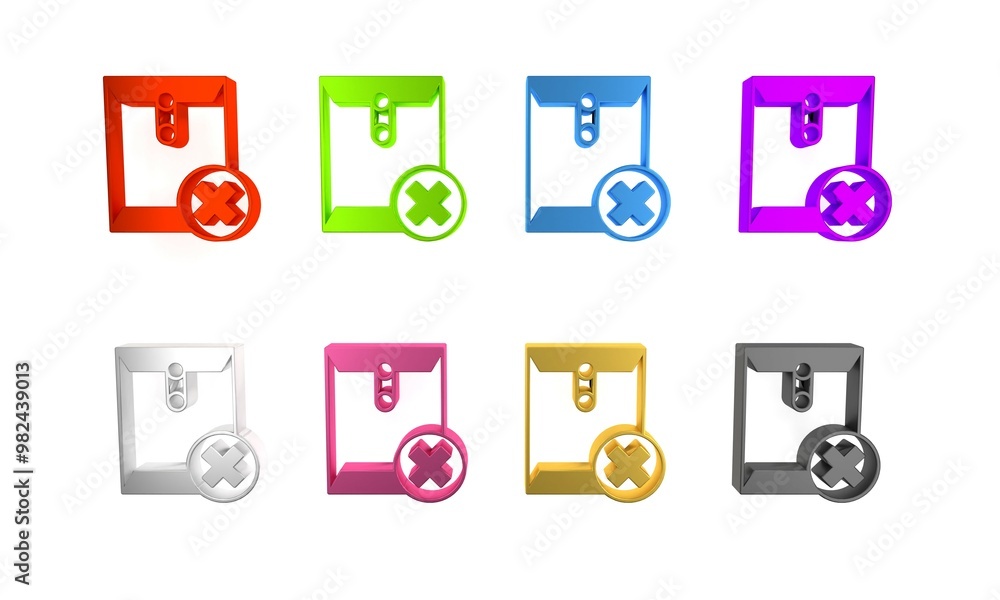 Aufkleber colorful delete envelope icon isolated on white background. delete or error letter. cross on message