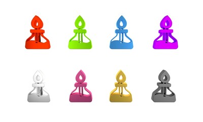 Colorful Alcohol or spirit burner icon isolated on white background. Chemical equipment. Minimalism concept. 3D render illustration