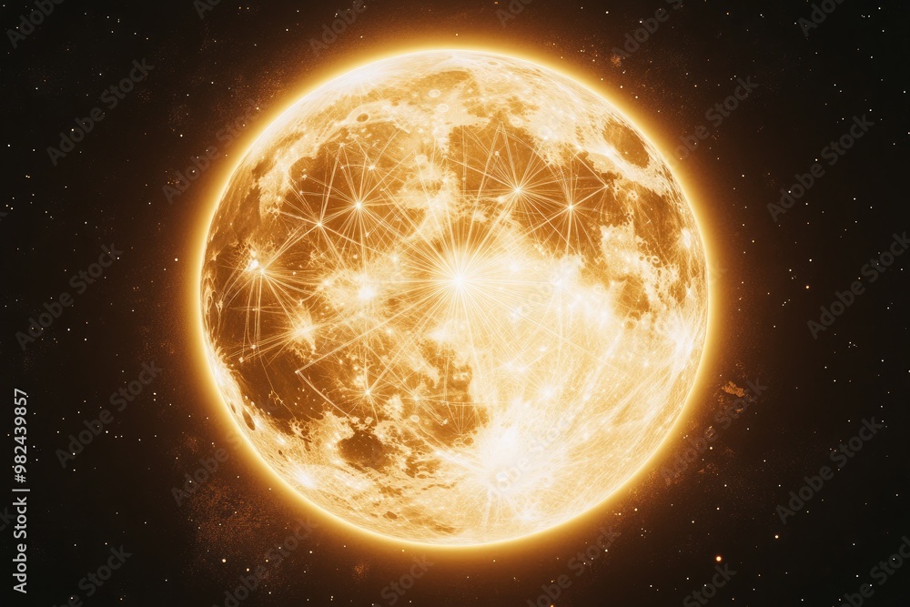 Wall mural a large full moon with intricate sacred geometry patterns within its glow