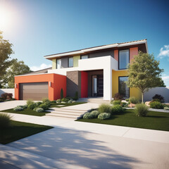 A house with a driveway and trees