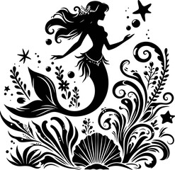 Fototapeta premium Minimalist Mermaid Silhouette on Stone - Marine-Themed Illustration. Generated With AI