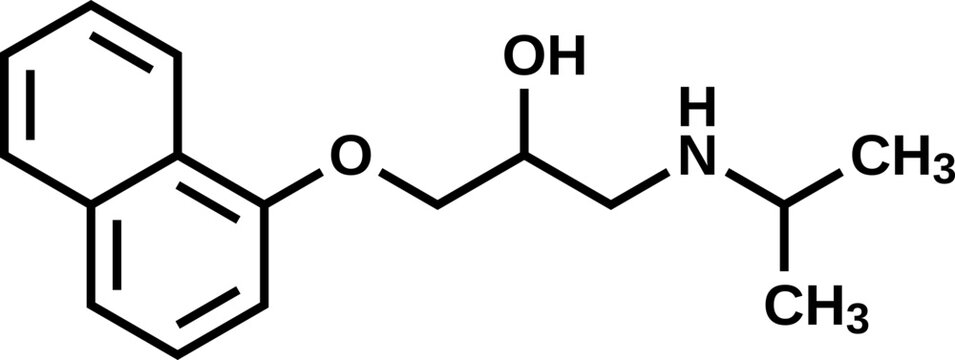 Propranolol&nbsp;structural formula, vector illustration