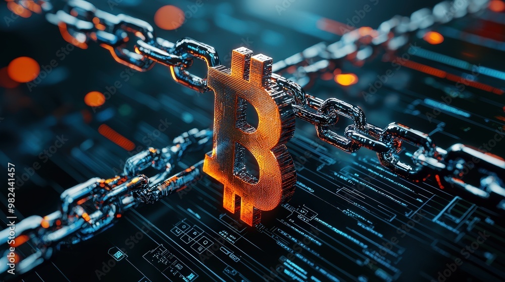 Poster A smart contract being executed on a blockchain network with financial data.