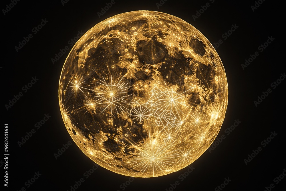 Wall mural a large full moon with intricate sacred geometry patterns within its glow