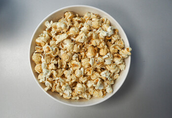 Popcorn in a white bowl