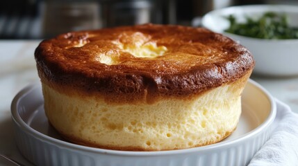 A delicate French souffl , with a golden crust and airy interior, served fresh from the oven.