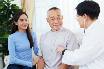 Senior adult male patient having an annual health check with doctor.