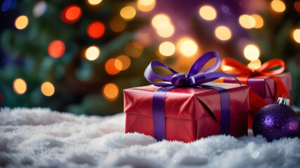 Christmas tree with boxes. Christmas background with gift boxes and balls.