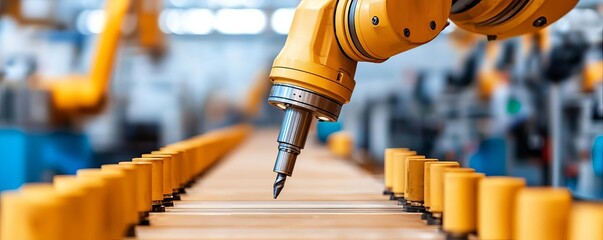Fototapeta premium Assembly line with state-of-the-art machinery, organized production flow, detailed equipment, expansive industrial space, balanced lighting creating a clean aesthetic