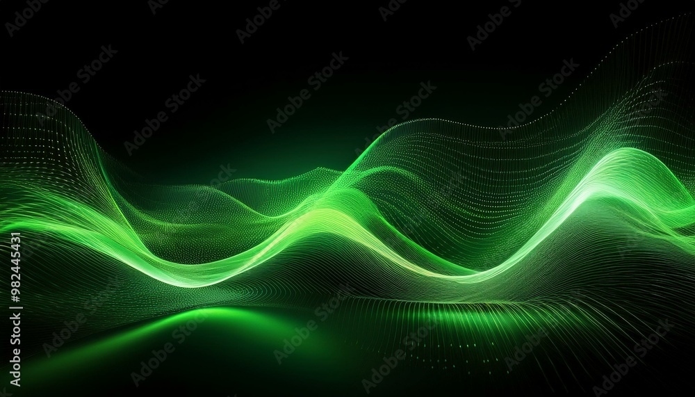 Poster rendering 3d wave dynamic background dots green futuristic flow technology abstract datum innovation