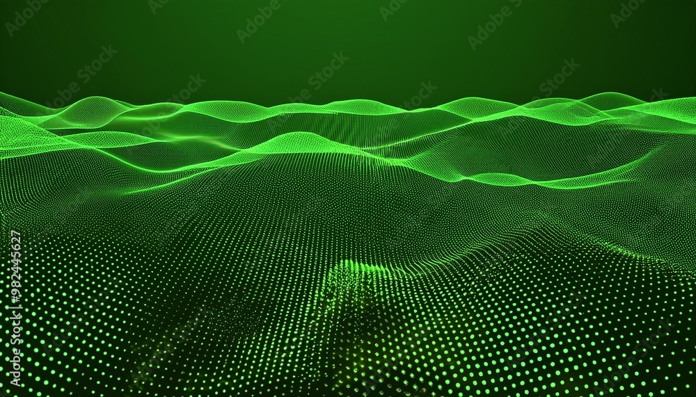 Poster rendering 3d wave dynamic background dots green futuristic flow technology abstract datum innovation
