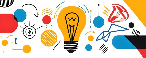 A mind map of ideas, teamwork and innovation, hand-drawn style, vibrant colors, isolated on white background