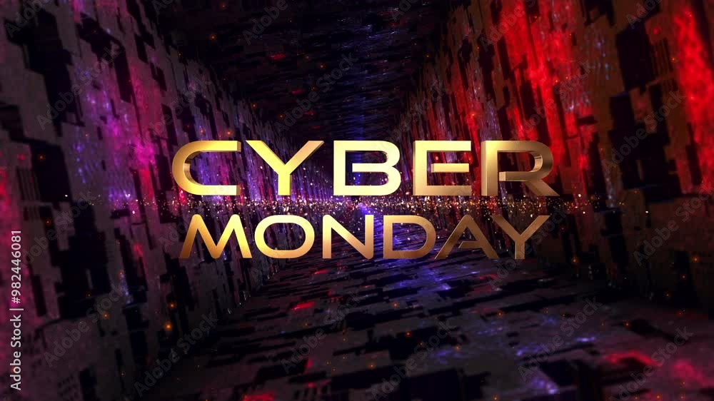 Poster cyber monday 3d cinematic hitech title trailer animation opening intro text message on black abstrac