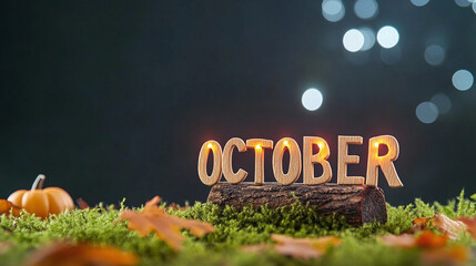 October typography written with wooden letter - new month background. 