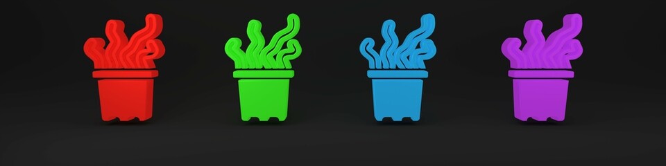 Colorful Exotic tropical plant in pot icon isolated on black background. Minimalism concept. 3D render illustration