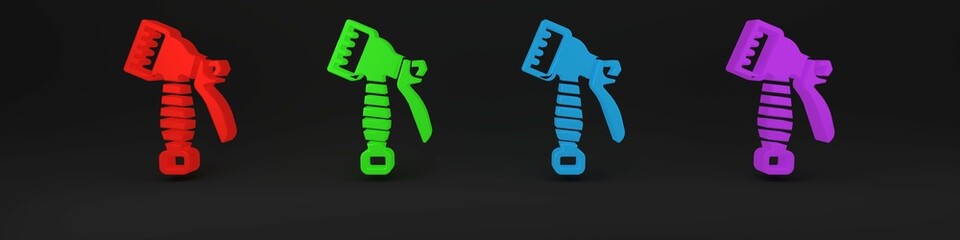 Colorful Water spray bottle icon isolated on black background. Sprinkler for ironing. Minimalism concept. 3D render illustration