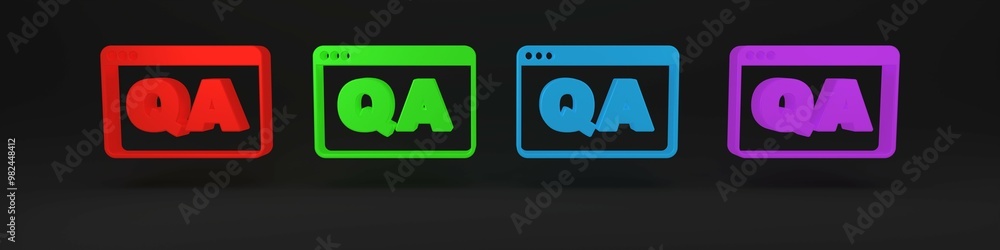 Poster colorful speech bubbles with question and answer icon isolated on black background. q and a symbol. 