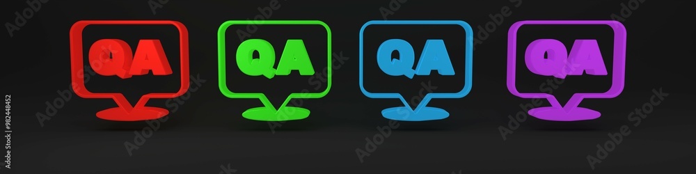 Poster colorful speech bubbles with question and answer icon isolated on black background. q and a symbol. 