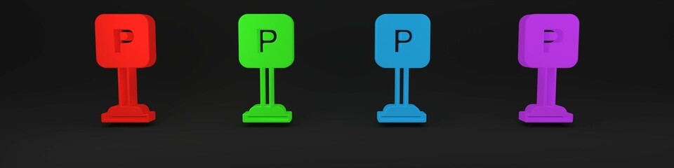 Colorful Parking icon isolated on black background. Street road sign. Minimalism concept. 3D render illustration