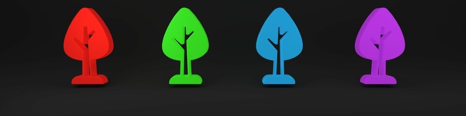 Colorful Tree icon isolated on black background. Forest symbol. Minimalism concept. 3D render illustration