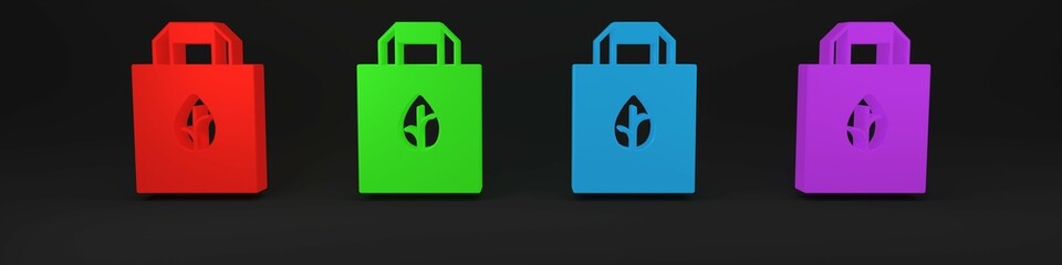 Colorful Paper shopping bag with recycle icon isolated on black background. Bag with recycling symbol. Minimalism concept. 3D render illustration