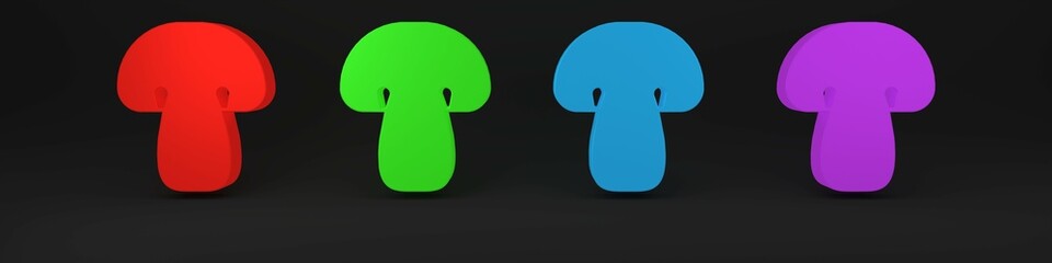 Colorful Mushroom icon isolated on black background. Minimalism concept. 3D render illustration